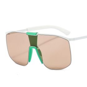 Fashionable and modern color metal one-piece sunglasses for men and women large frame integrated sunglasses (Colour: C2 Champagne slices with white and green frames)